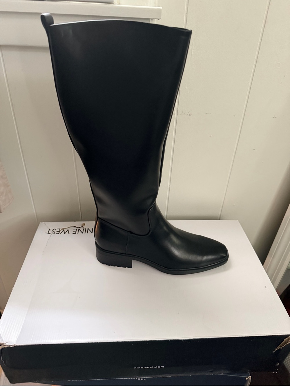 Nine West Black Tall Leather Riding Boots